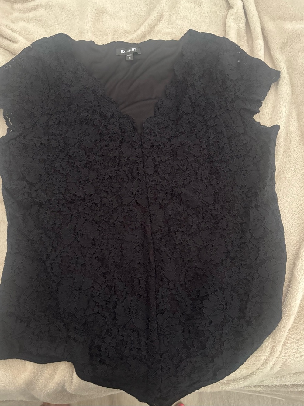 Express Black Floral Lace Cap-Sleeve Blouse